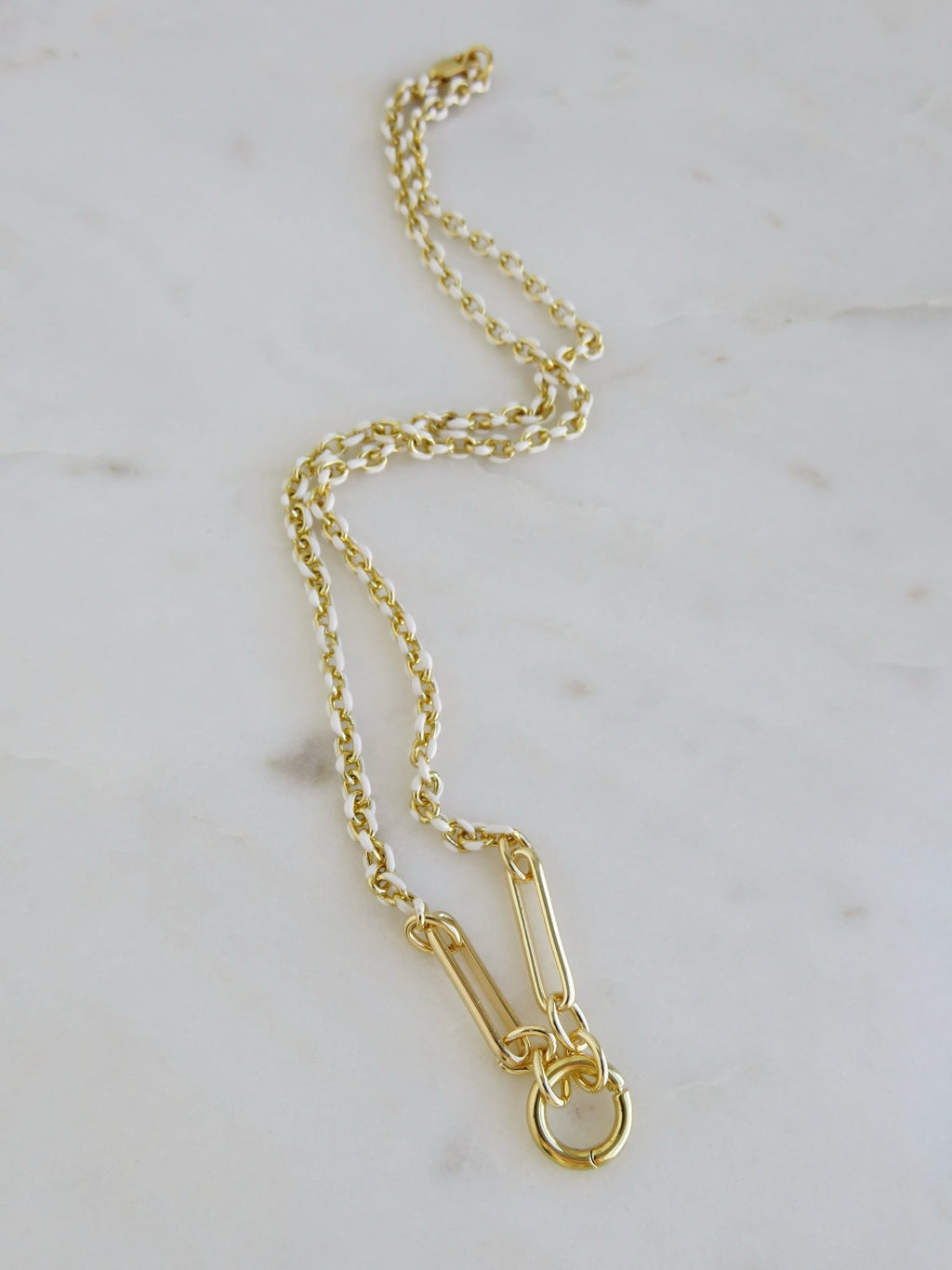 White Oval Link Charm Holder Necklace - Clicker Clasp - add charms - Collective Awakening