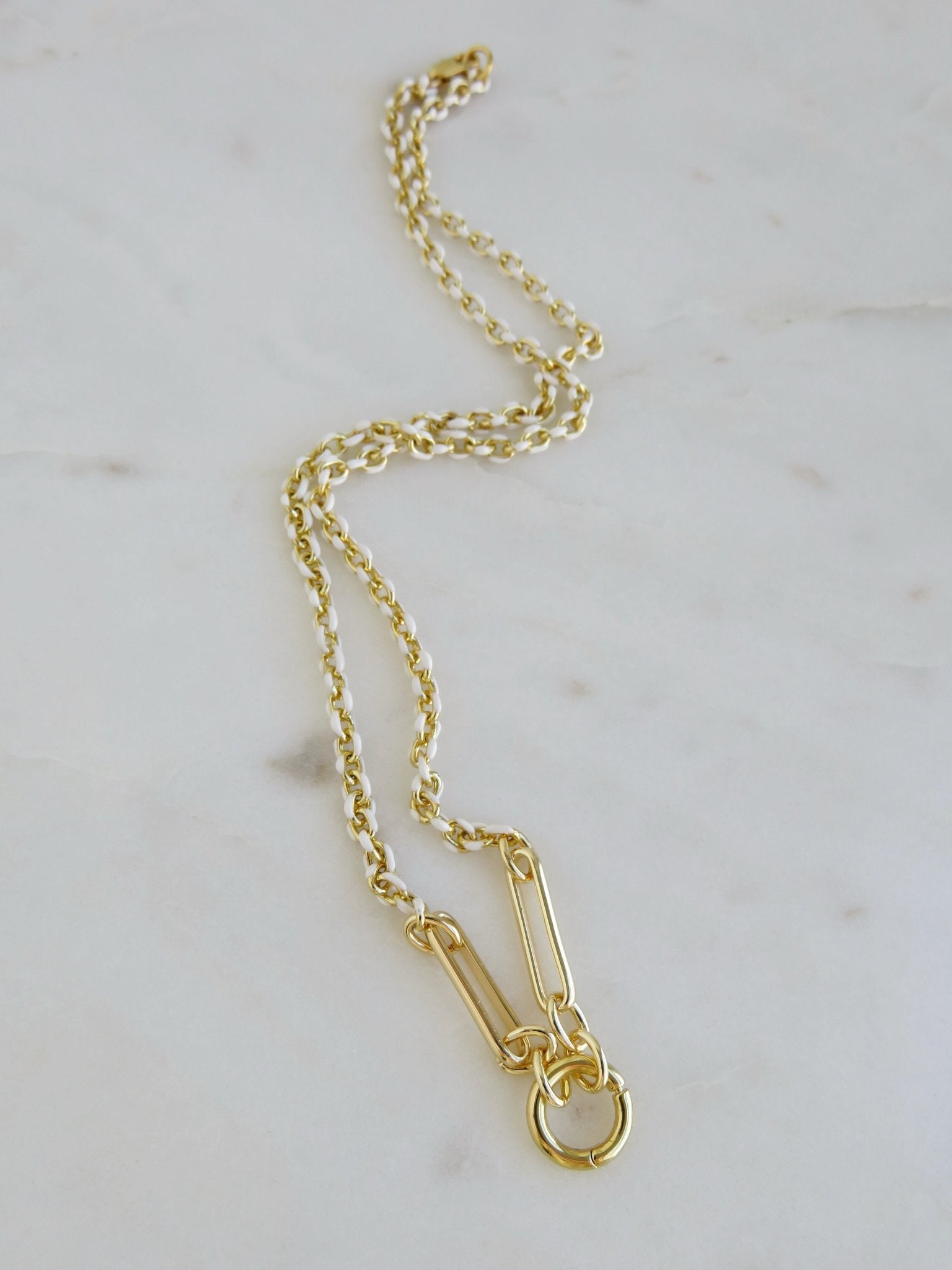 White Oval Link Charm Holder Necklace - Clicker Clasp - add charms - Collective Awakening
