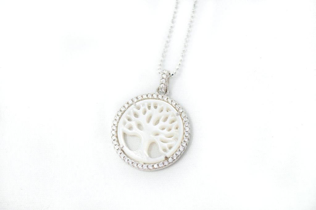 Vintage Carved Mother Of Pearl Star Tree Of Life CZ Sterling Silver Necklace - Collective Awakening