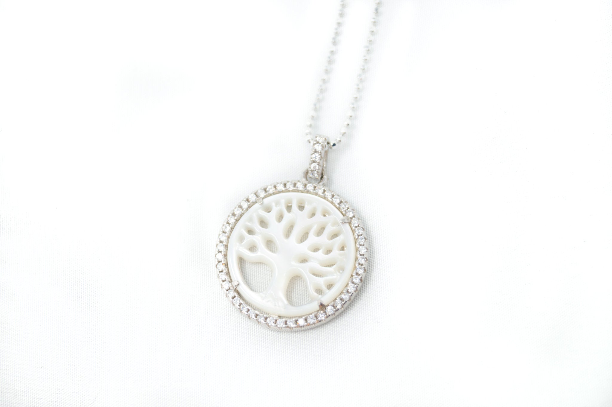 Vintage Carved Mother Of Pearl Star Tree Of Life CZ Sterling Silver Necklace - Collective Awakening