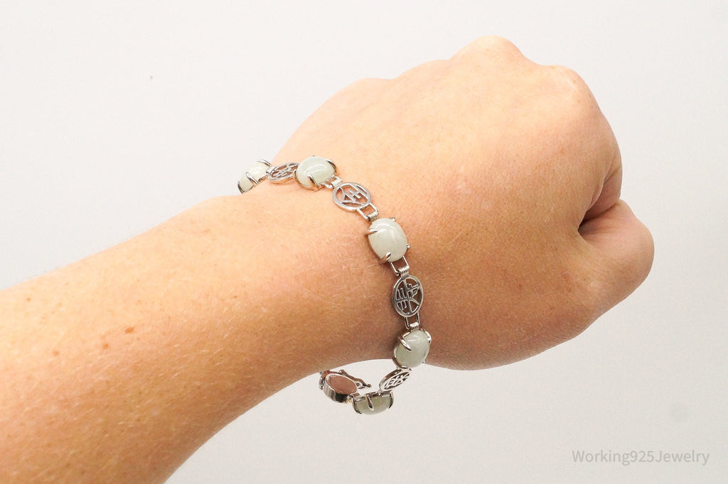 Vintage Jade Good Fortune Sterling Silver Bracelet - Collective Awakening
