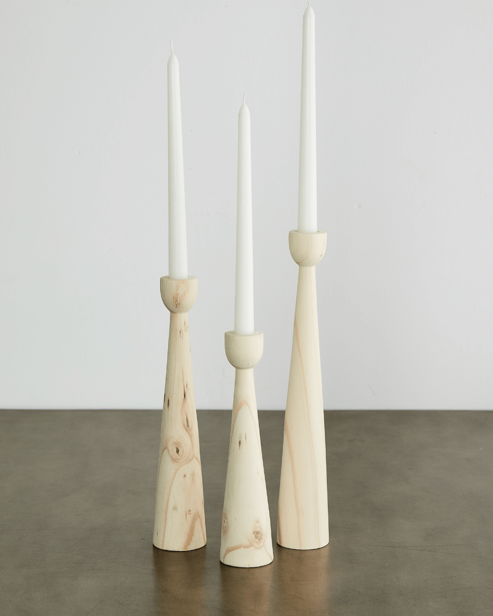 Tapered Candlestick Holder Pine Wood Cognac, Espresso, Natural - Collective Awakening