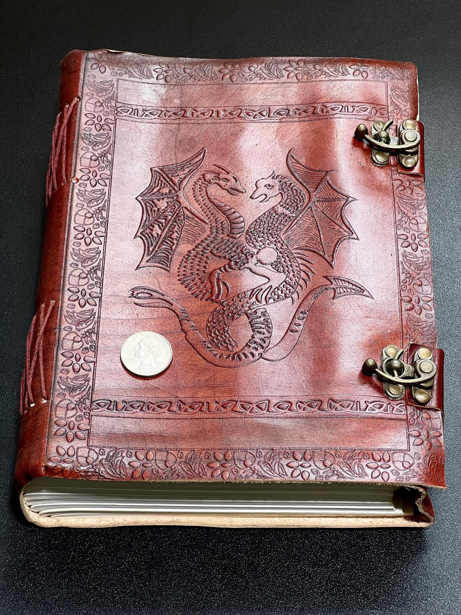 Large Red Dragon Embossed Leather Notebook - Collective Awakening