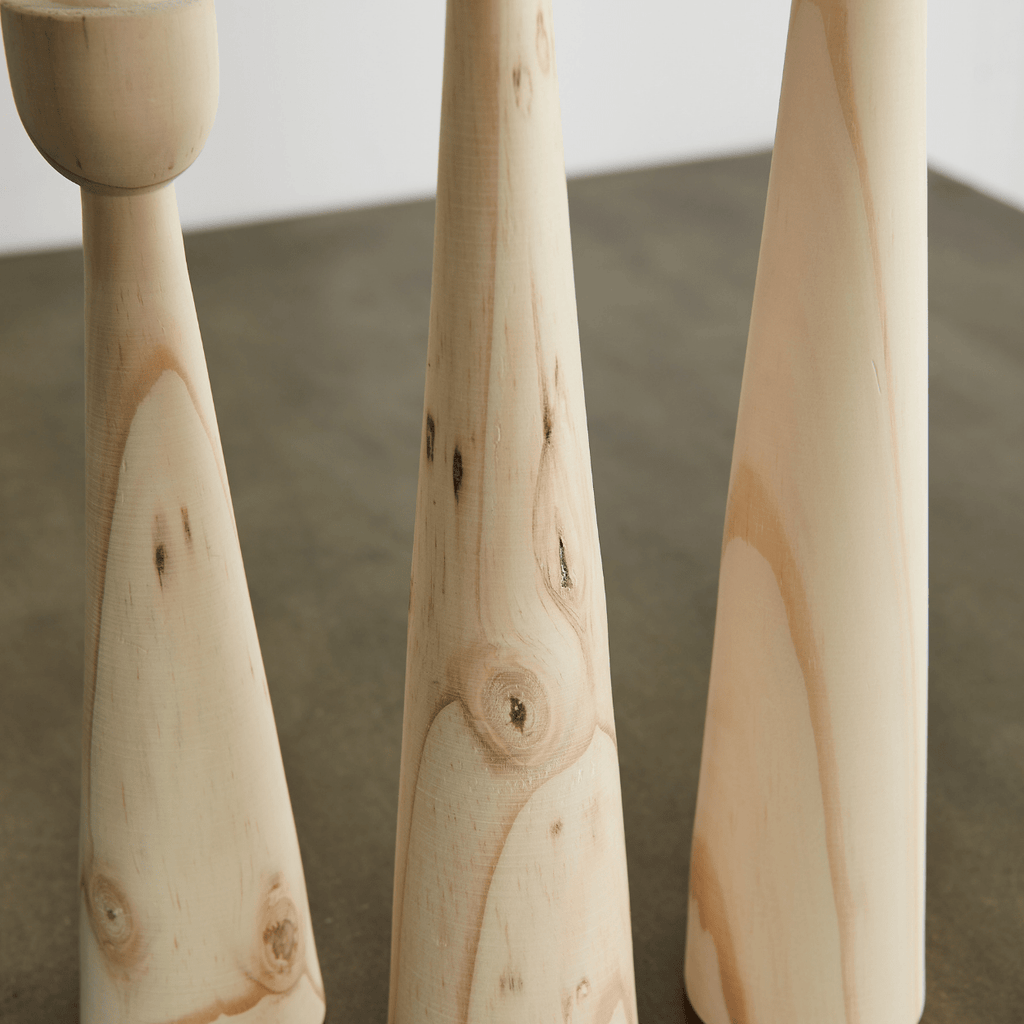 Tapered Candlestick Holder Pine Wood Cognac, Espresso, Natural - Collective Awakening