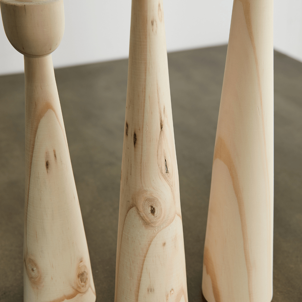 Tapered Candlestick Holder Pine Wood Cognac, Espresso, Natural - Collective Awakening