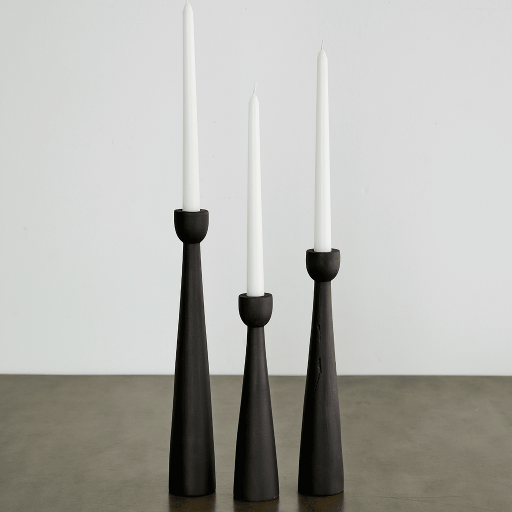 Tapered Candlestick Holder Pine Wood Cognac, Espresso, Natural - Collective Awakening