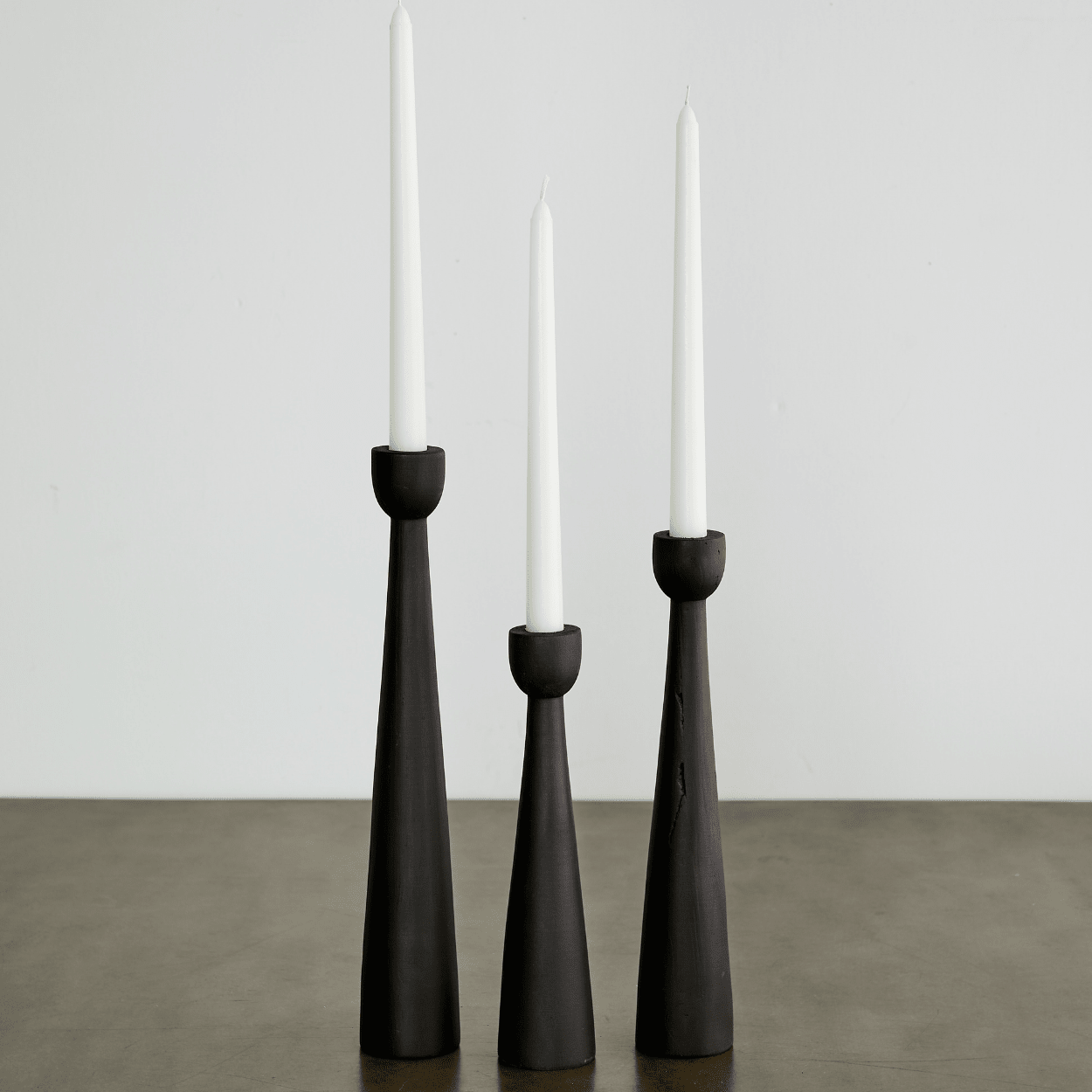 Tapered Candlestick Holder Pine Wood Cognac, Espresso, Natural - Collective Awakening