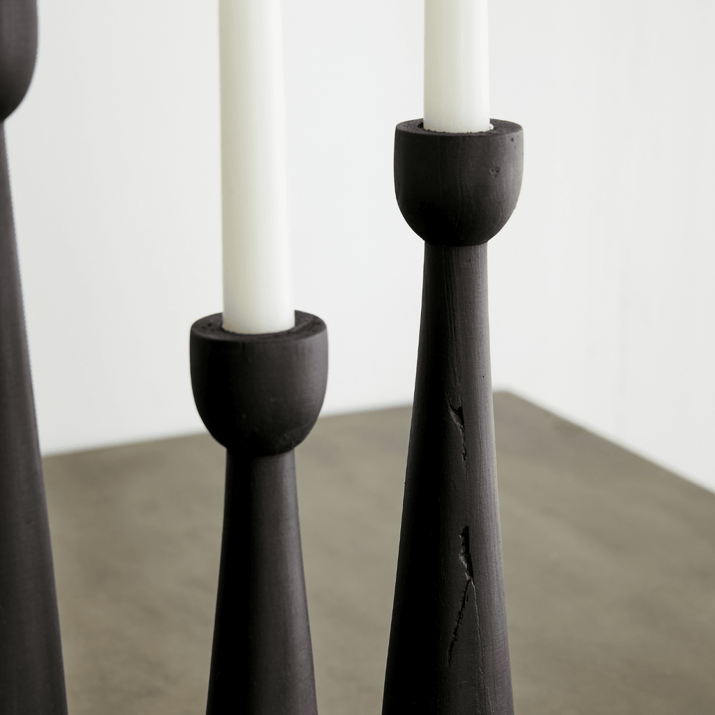 Tapered Candlestick Holder Pine Wood Cognac, Espresso, Natural - Collective Awakening