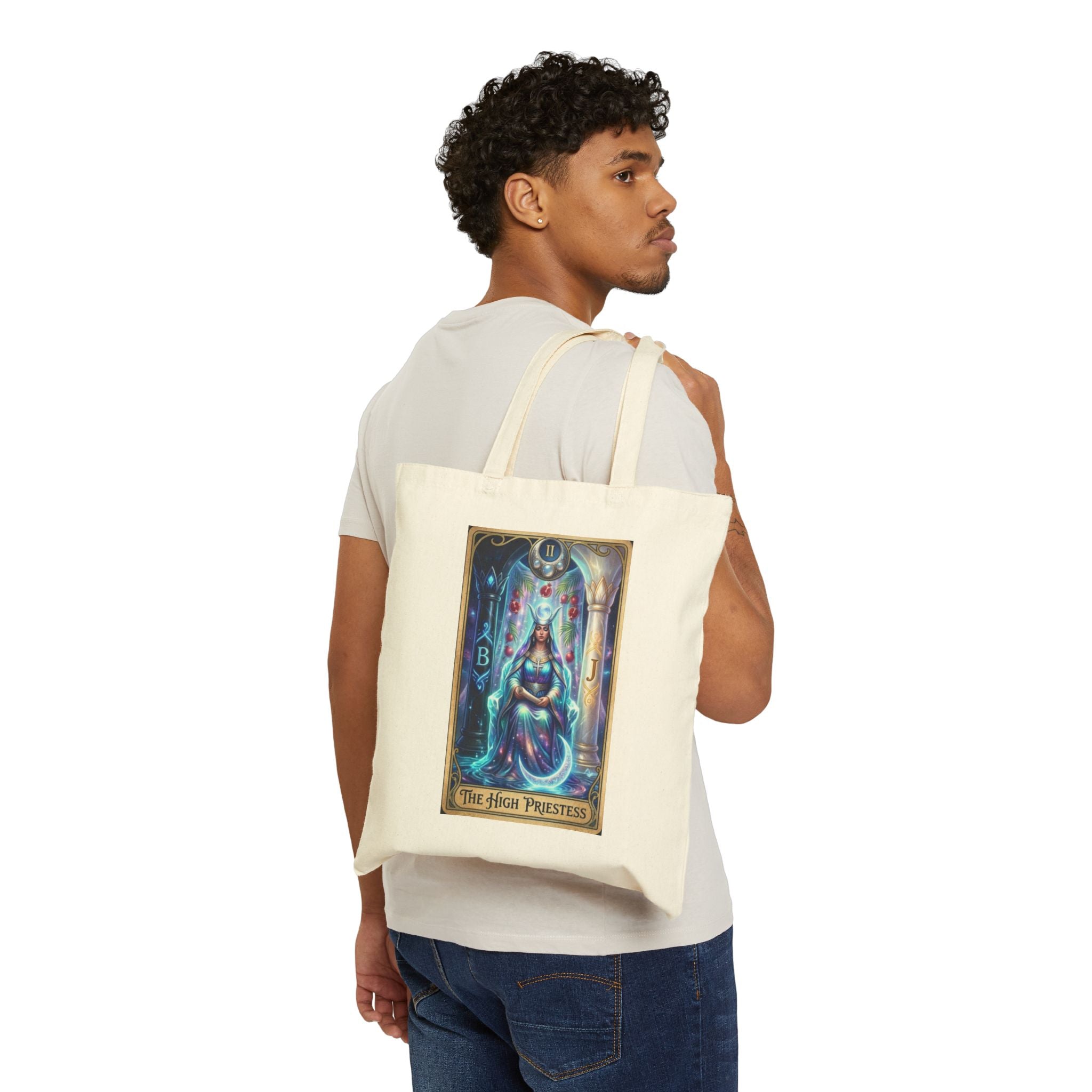 High Priestess Tarot Canvas Tote — Mystic Tarot Card Reusable Bag