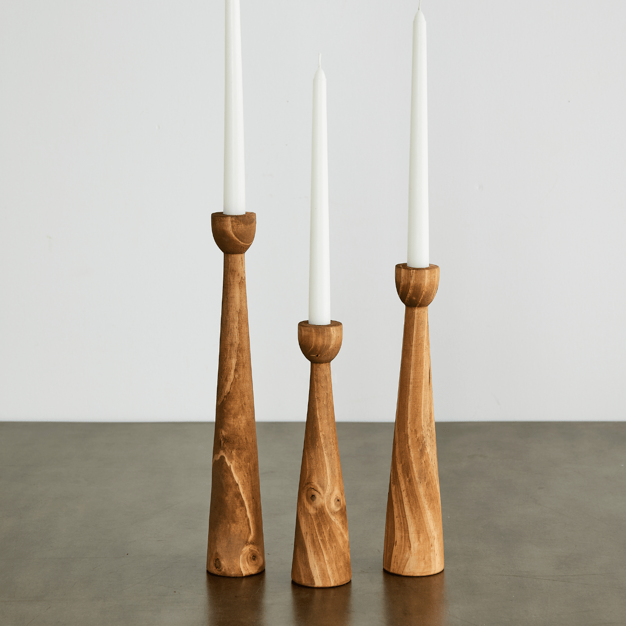 Tapered Candlestick Holder Pine Wood Cognac, Espresso, Natural - Collective Awakening