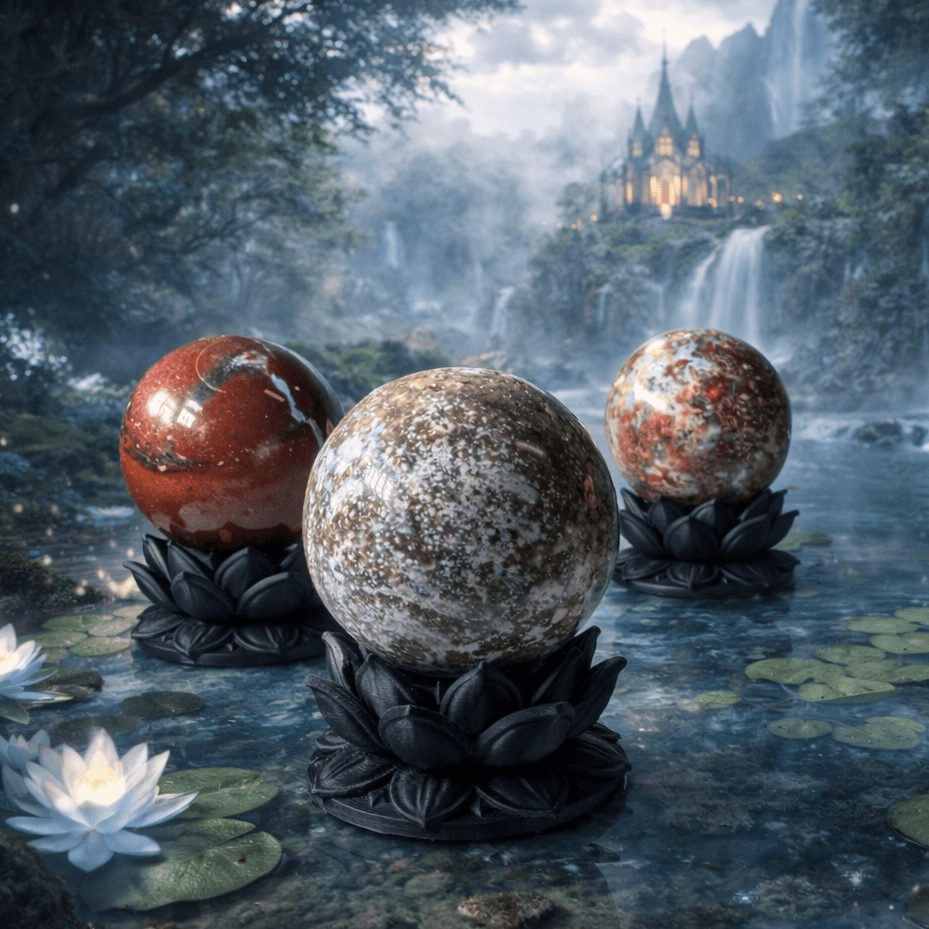 Crystal Sphere with Dark Lotus Stand | Original Kreateur Studio Design - Collective Awakening