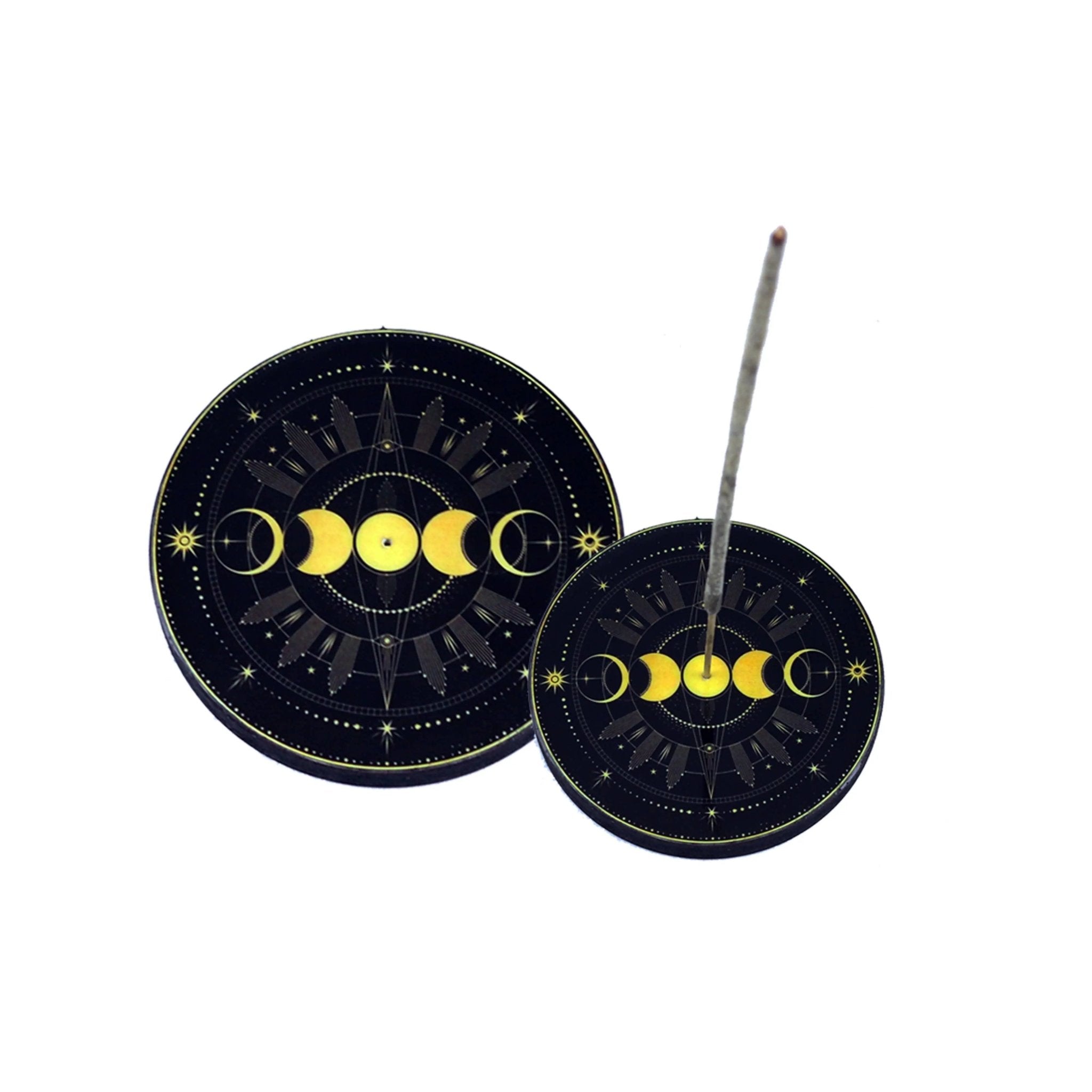 Round Wooden Incense Burner (4 in.) - Triple Moon - Collective Awakening