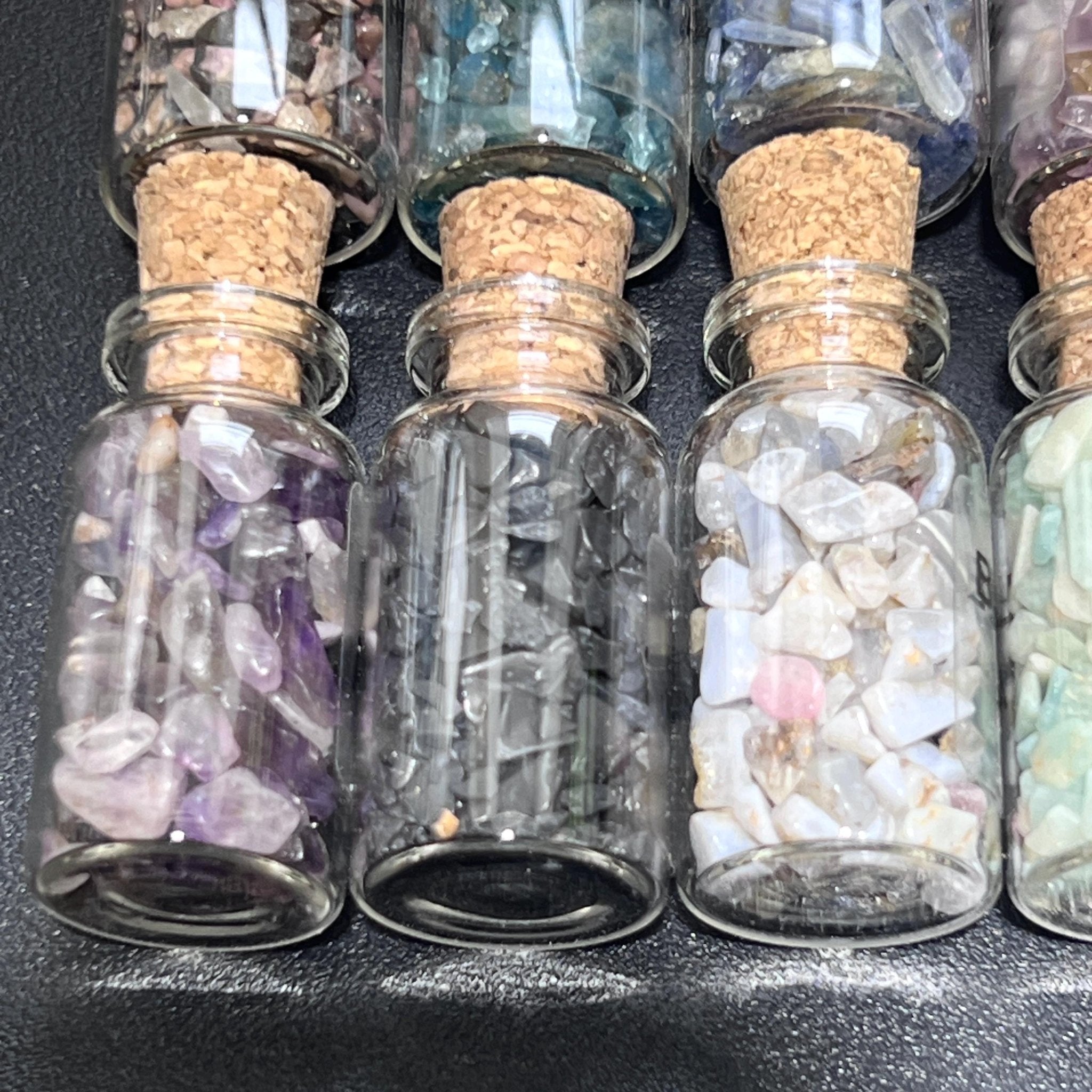 Gemstone Bottle Collection - 15 - Piece Natural Rough Crystal Chips Gift Set Box Flat - Collective Awakening