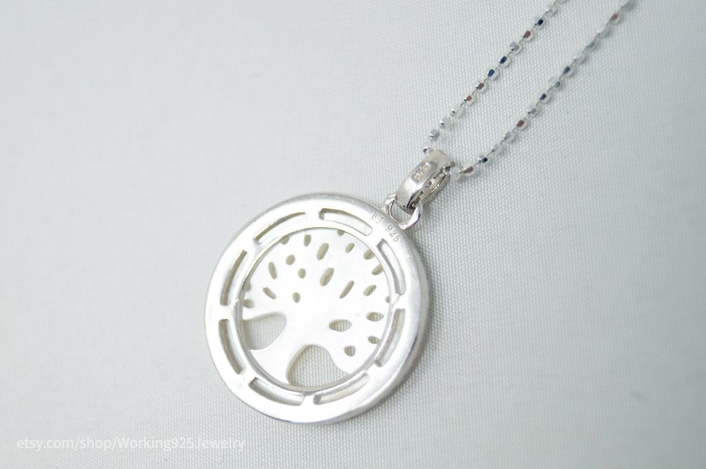 Vintage Carved Mother Of Pearl Star Tree Of Life CZ Sterling Silver Necklace - Collective Awakening