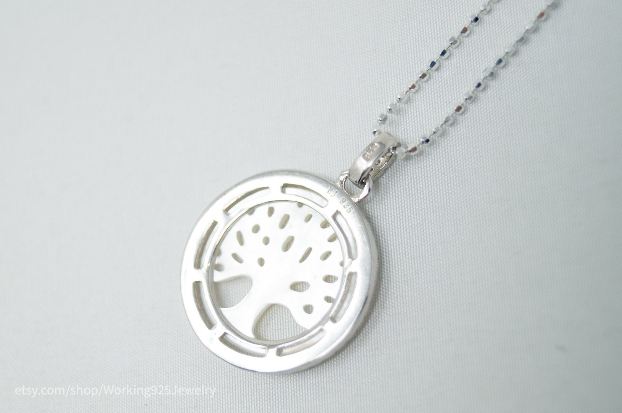 Vintage Carved Mother Of Pearl Star Tree Of Life CZ Sterling Silver Necklace - Collective Awakening