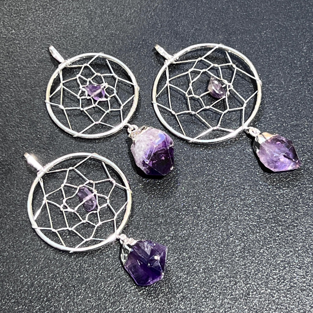 Dreamcatcher Pendant (Amethyst Crystal)(Silver Plated) Gemstone Jewelry - Collective Awakening