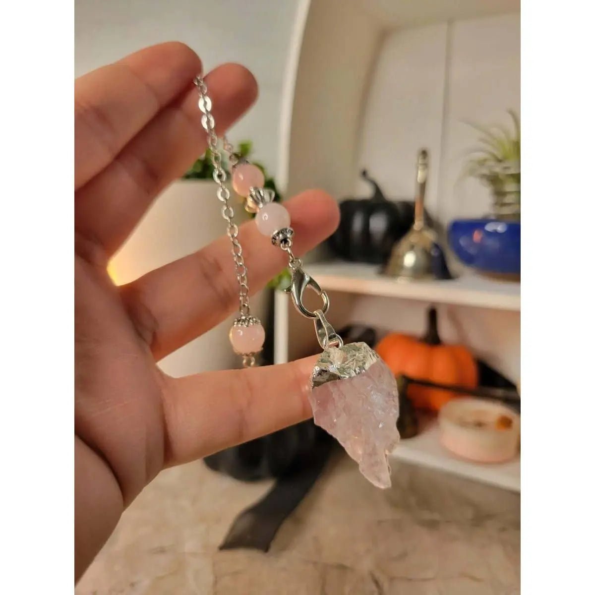 Natural Raw Rose Quartz, Amethyst Quartz Dowsing Pendulum - Collective Awakening