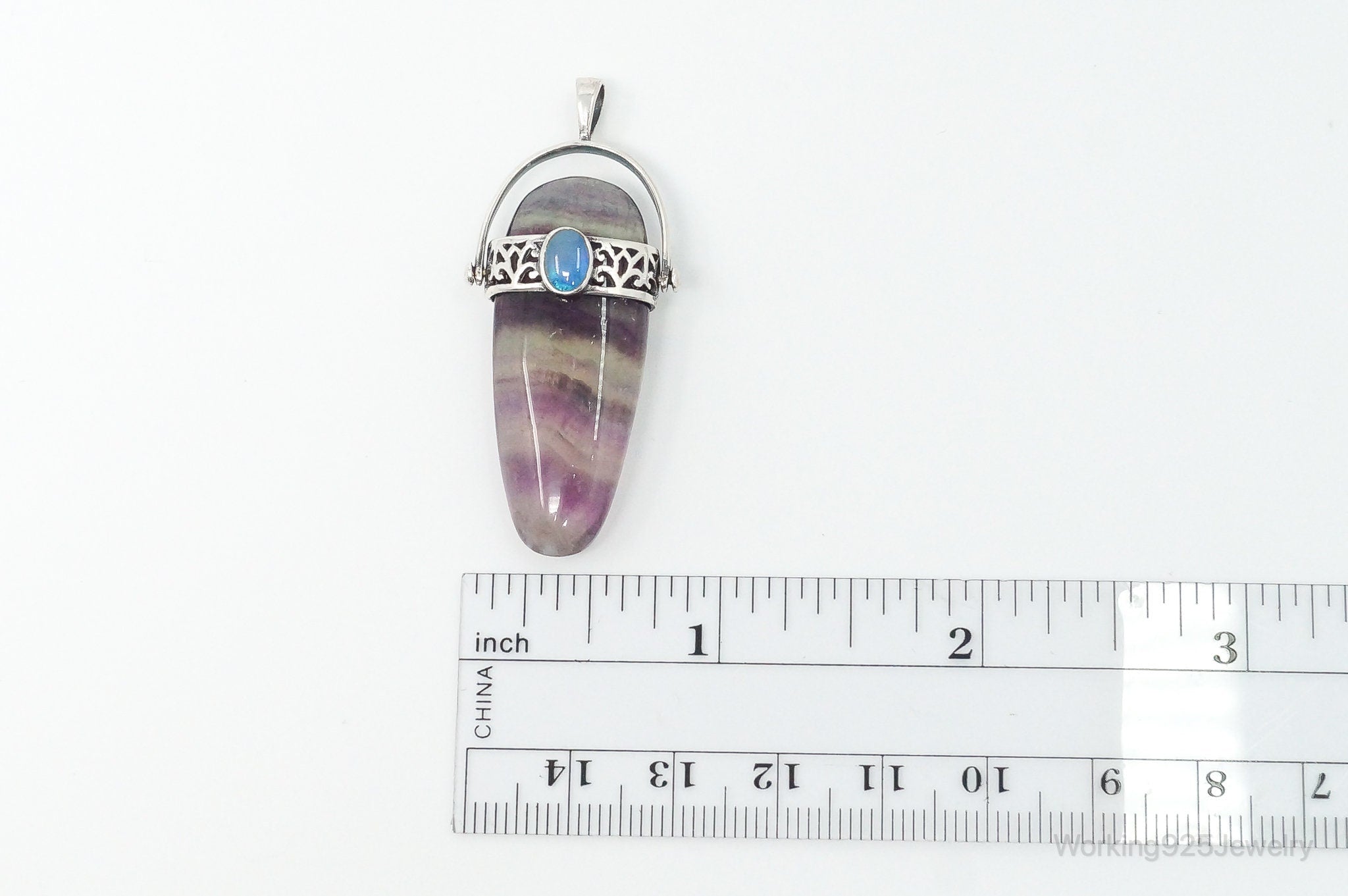 Vintage Purple & Green Fluorite Blue Opal Sterling Silver Pendant - Collective Awakening