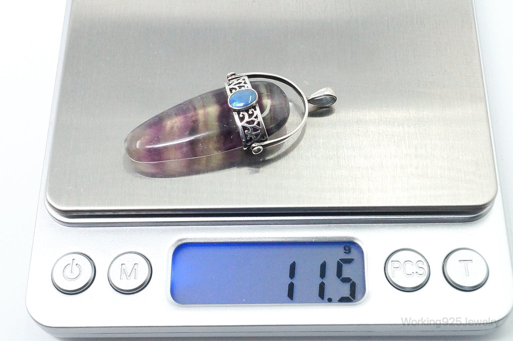 Vintage Purple & Green Fluorite Blue Opal Sterling Silver Pendant - Collective Awakening