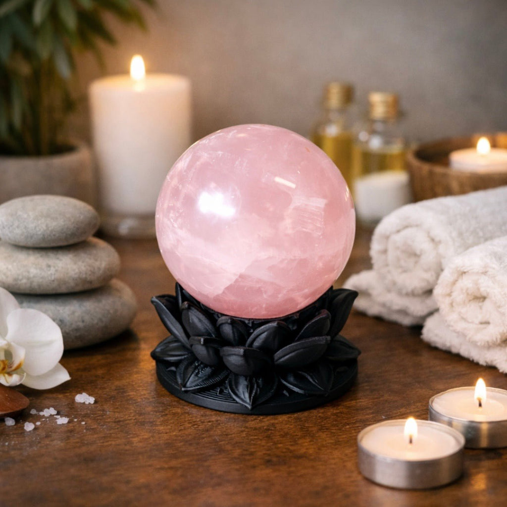 Crystal Sphere with Dark Lotus Stand | Original Kreateur Studio Design - Collective Awakening