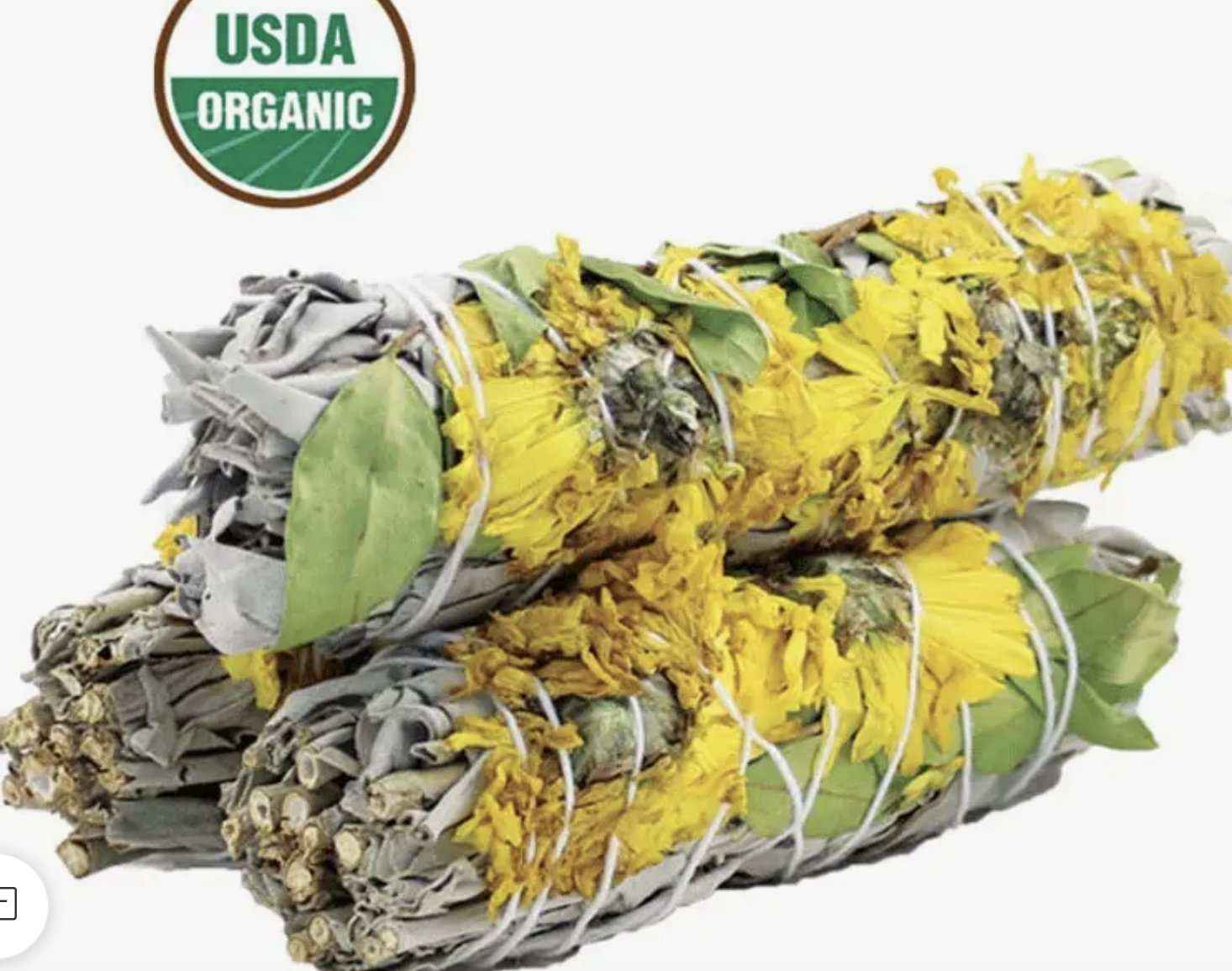 Sunflower (Dandelion) White Sage Smudge Stick (4 in.) - Collective Awakening