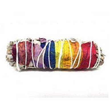 7 Chakra Rose Petals & White Sage Smudge Stick (4 in.) - Collective Awakening