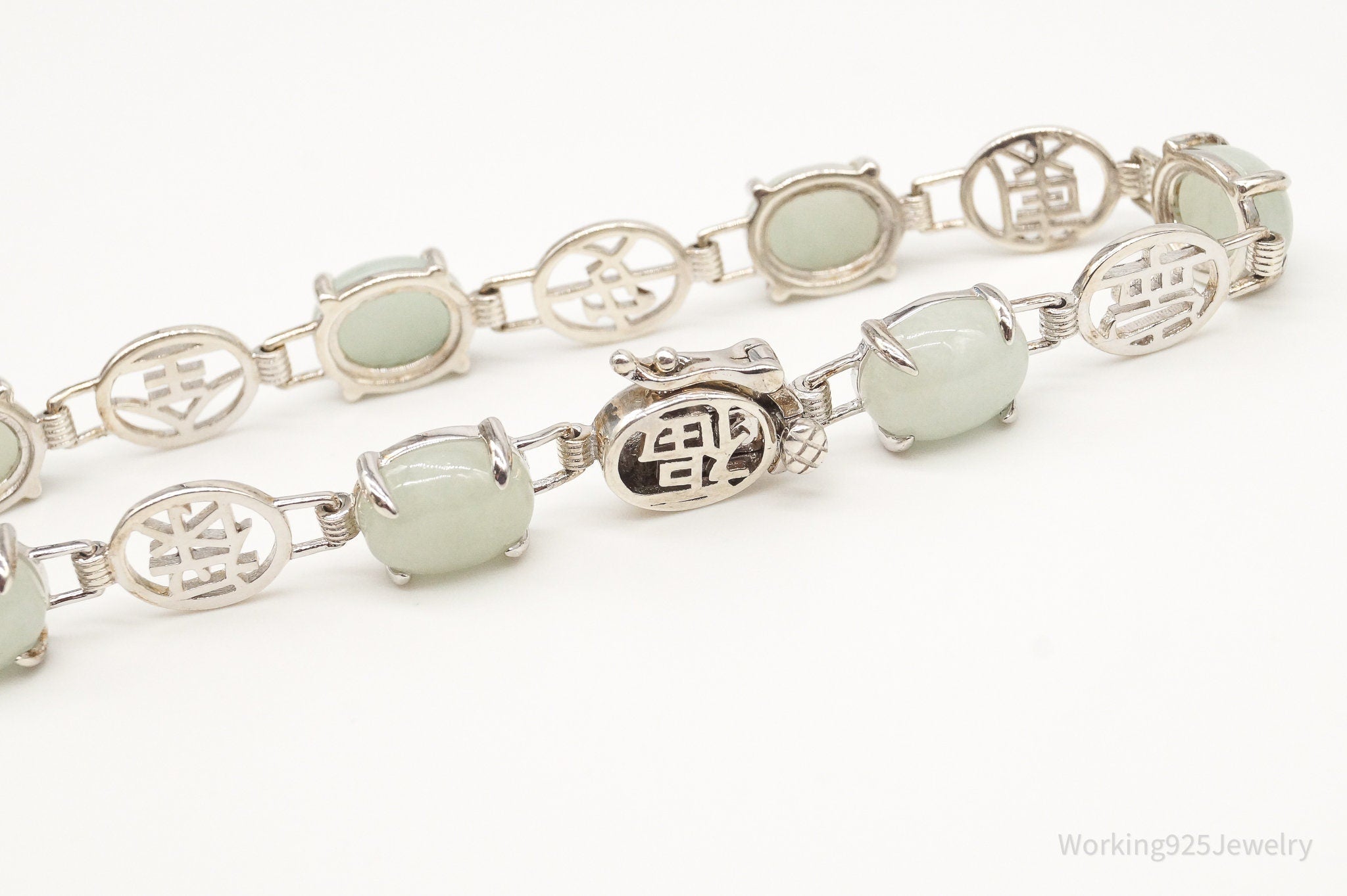 Vintage Jade Good Fortune Sterling Silver Bracelet - Collective Awakening