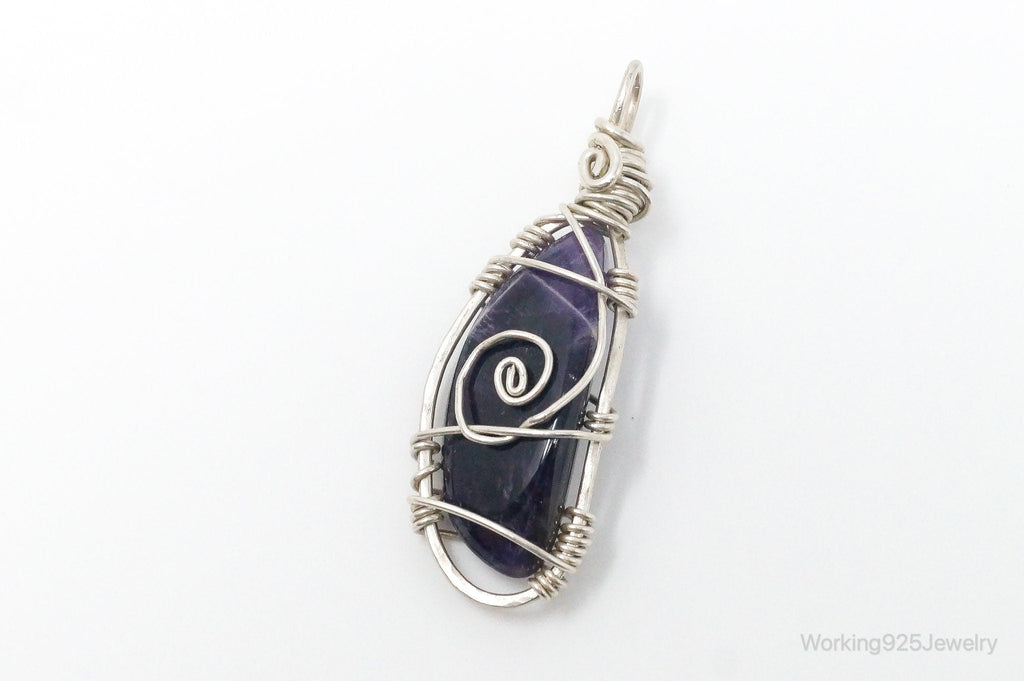 Vintage Large Amethyst Sterling Silver Necklace Pendant - Collective Awakening