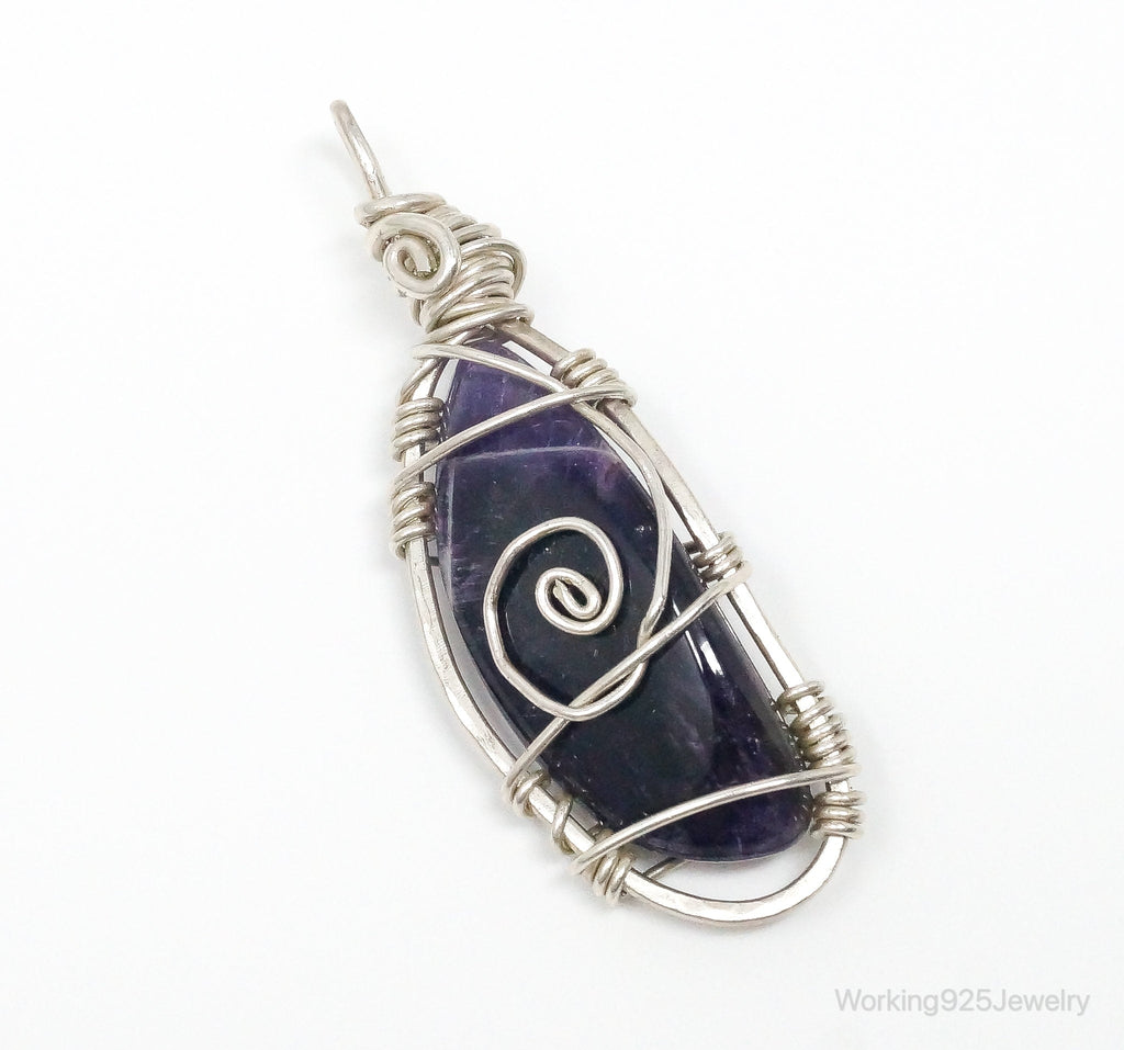 Vintage Large Amethyst Sterling Silver Necklace Pendant - Collective Awakening