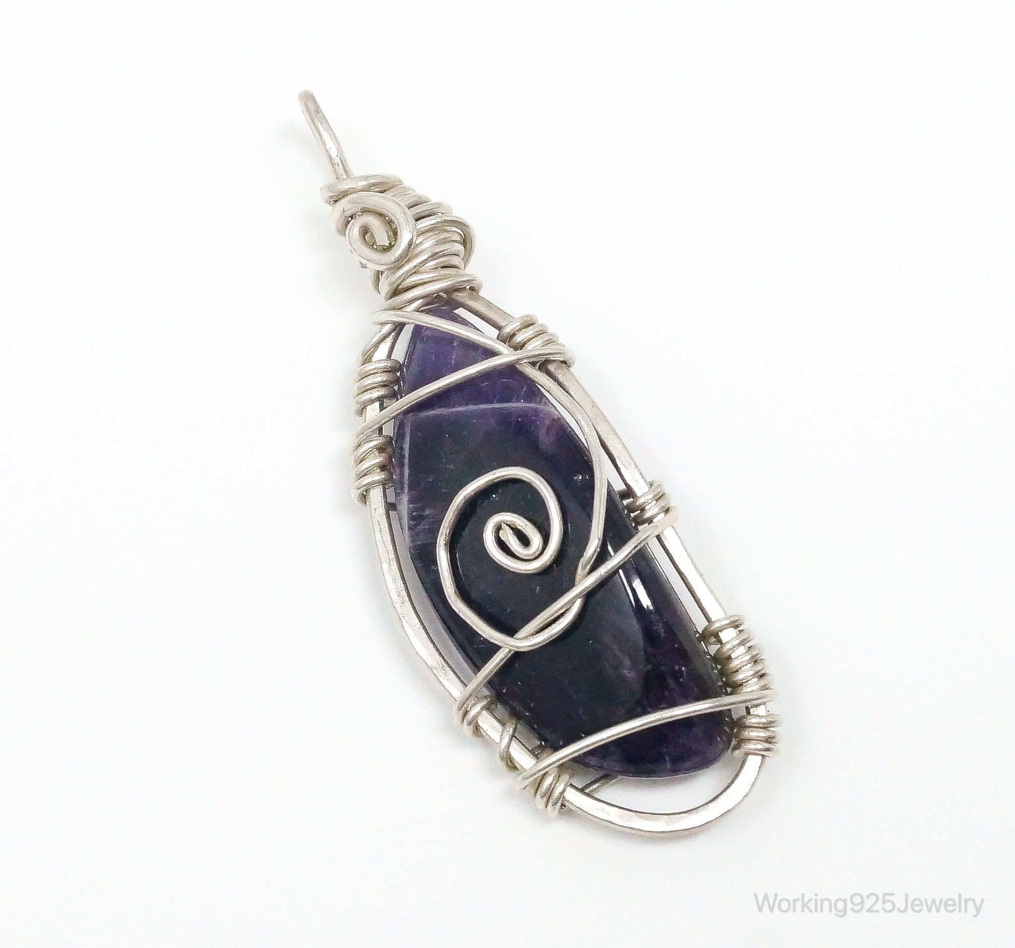 Vintage Large Amethyst Sterling Silver Necklace Pendant - Collective Awakening