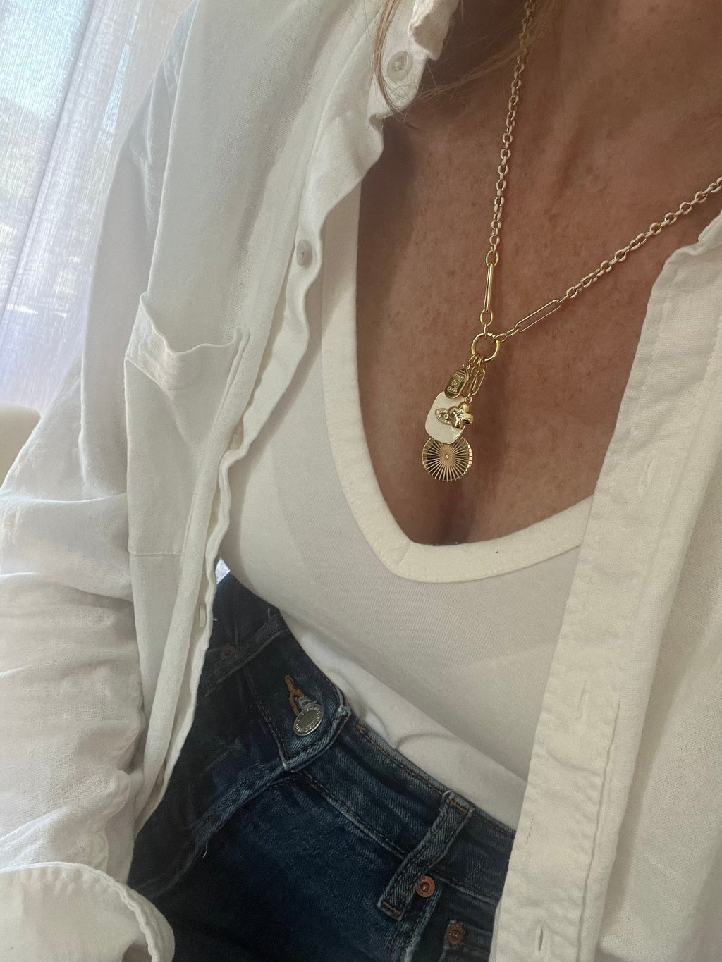 White Oval Link Charm Holder Necklace - Clicker Clasp - add charms - Collective Awakening