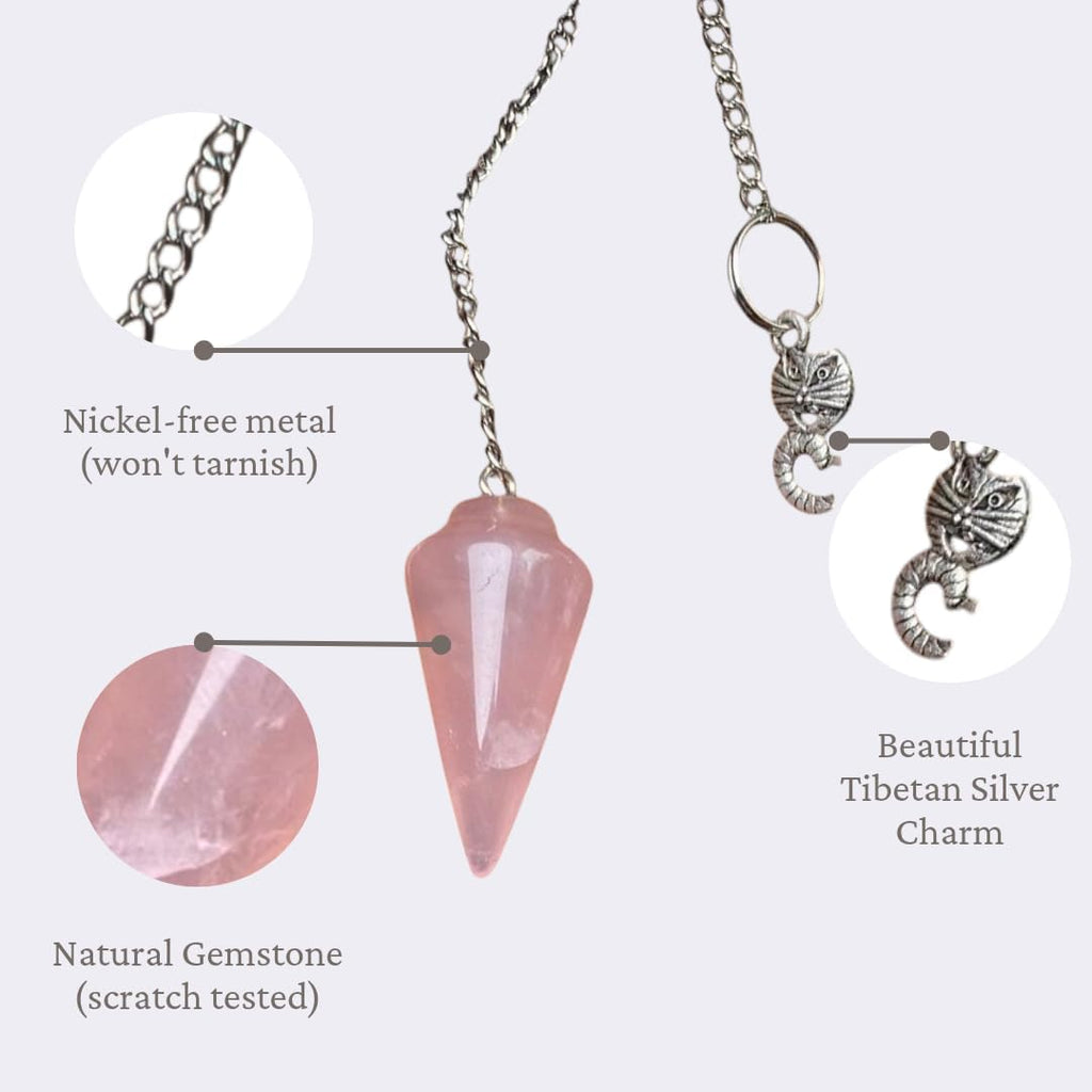 Natural Rose Quartz Pendulum with Mystery Charm | Bag Charm - Collective Awakening