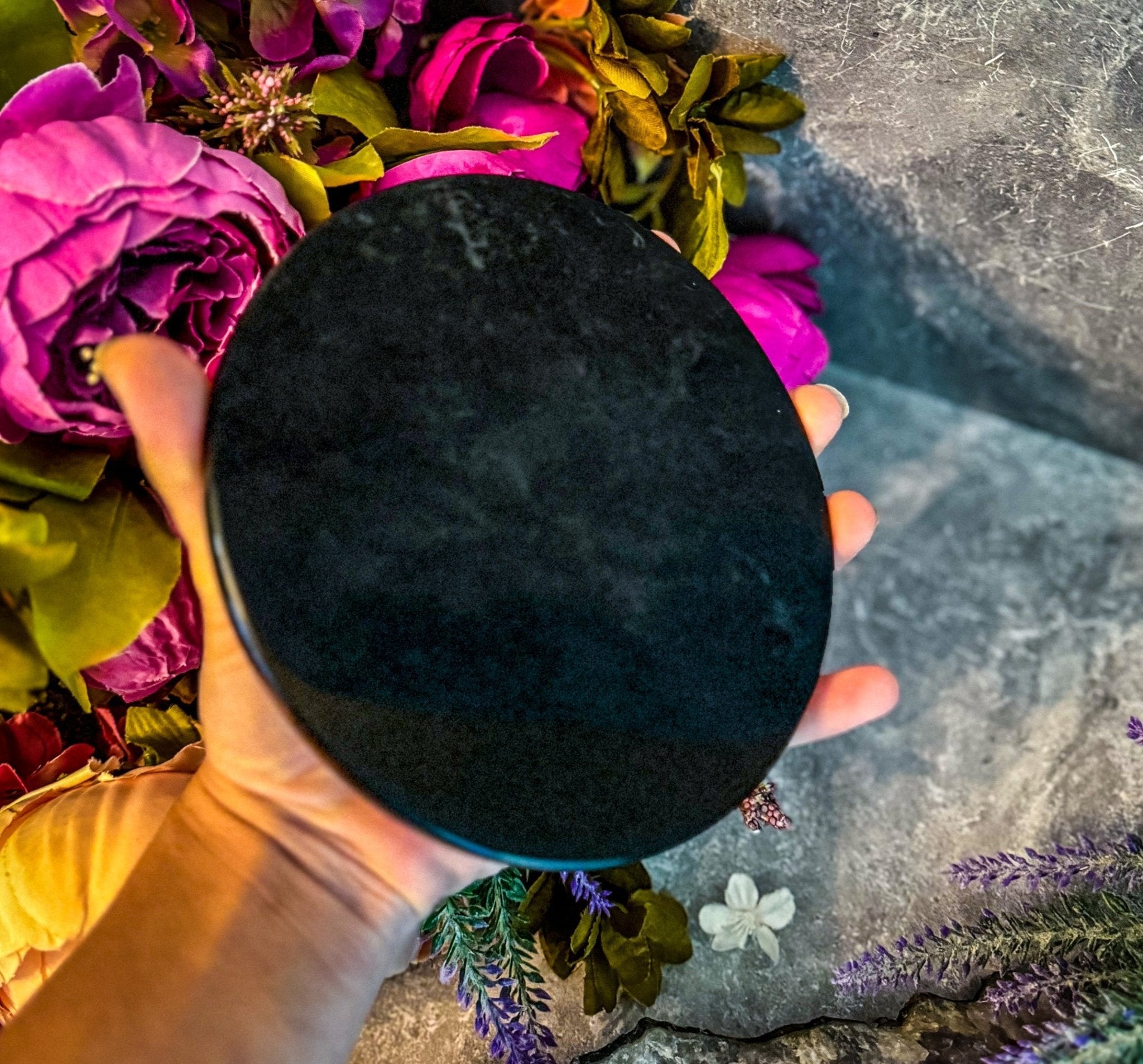 5 3/4 Inch Black Obsidian Mirror, Crystal Scrying - Collective Awakening