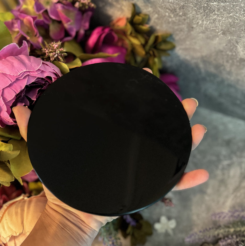 5 3/4 Inch Black Obsidian Mirror, Crystal Scrying - Collective Awakening