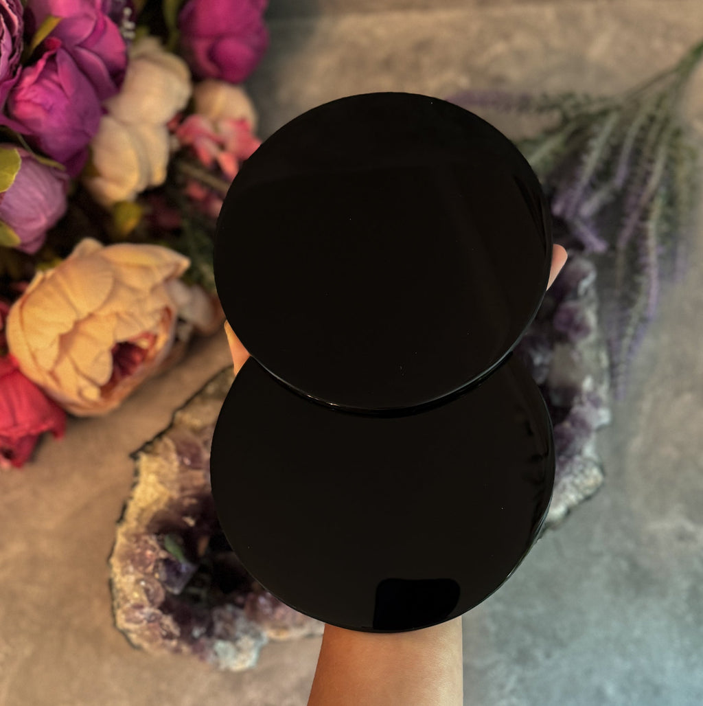 5 3/4 Inch Black Obsidian Mirror, Crystal Scrying - Collective Awakening
