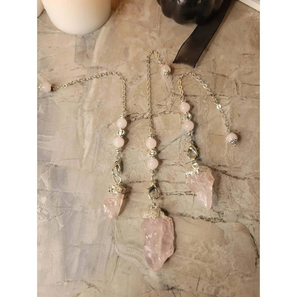 Natural Raw Rose Quartz, Amethyst Quartz Dowsing Pendulum - Collective Awakening