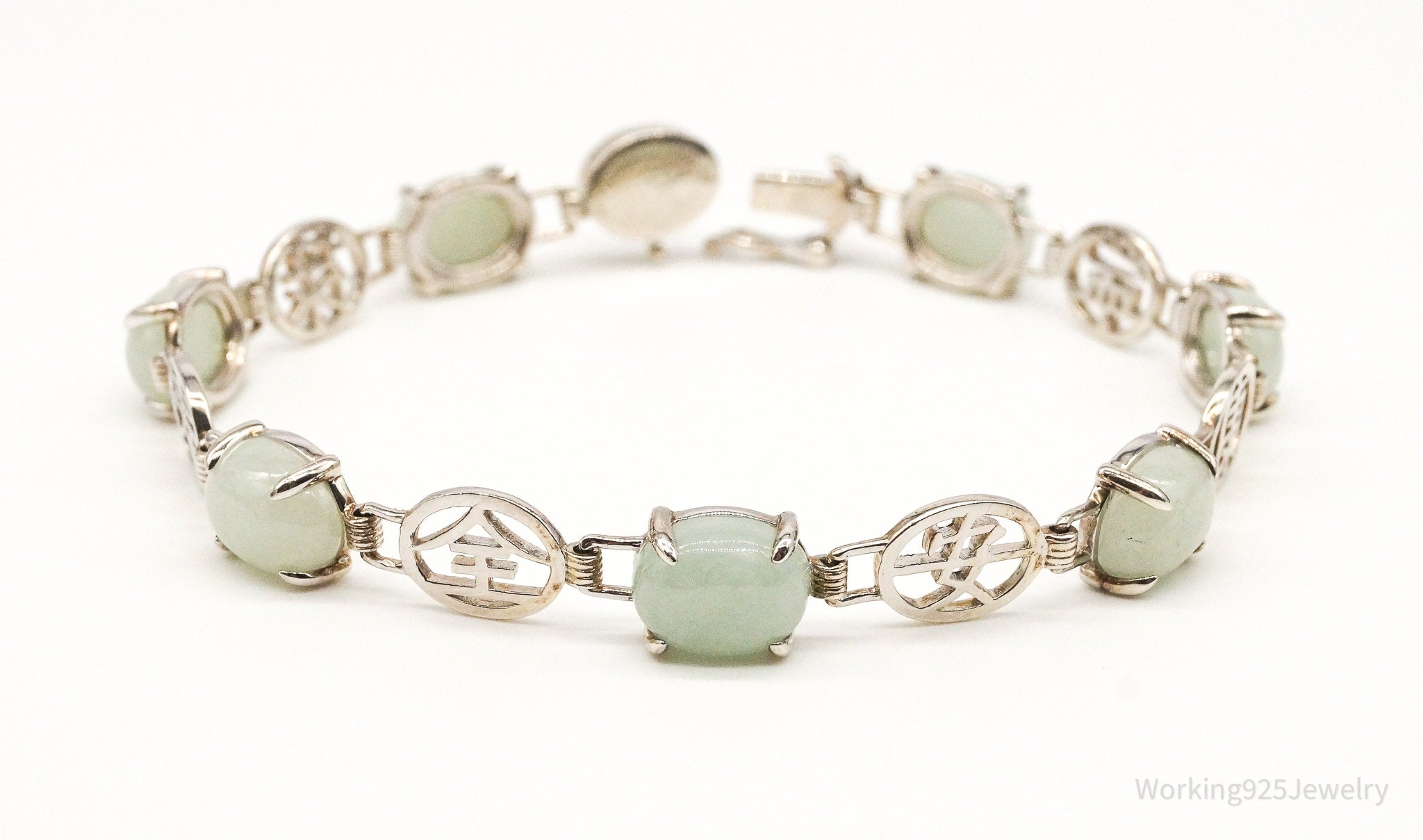 Vintage Jade Good Fortune Sterling Silver Bracelet - Collective Awakening