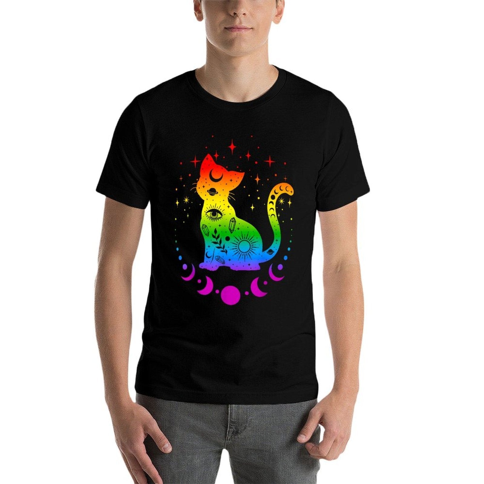 Rainbow Astrology Cat, LGBT Gay Pride Easy - care T-Shirt - Collective Awakening