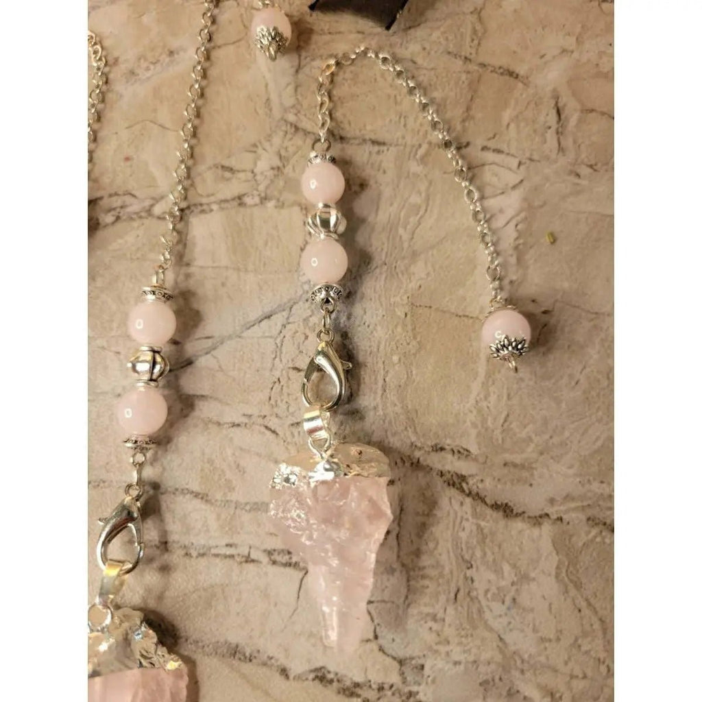 Natural Raw Rose Quartz, Amethyst Quartz Dowsing Pendulum - Collective Awakening