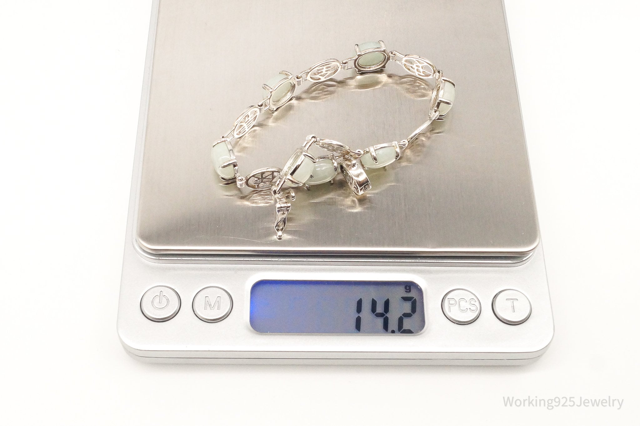 Vintage Jade Good Fortune Sterling Silver Bracelet - Collective Awakening