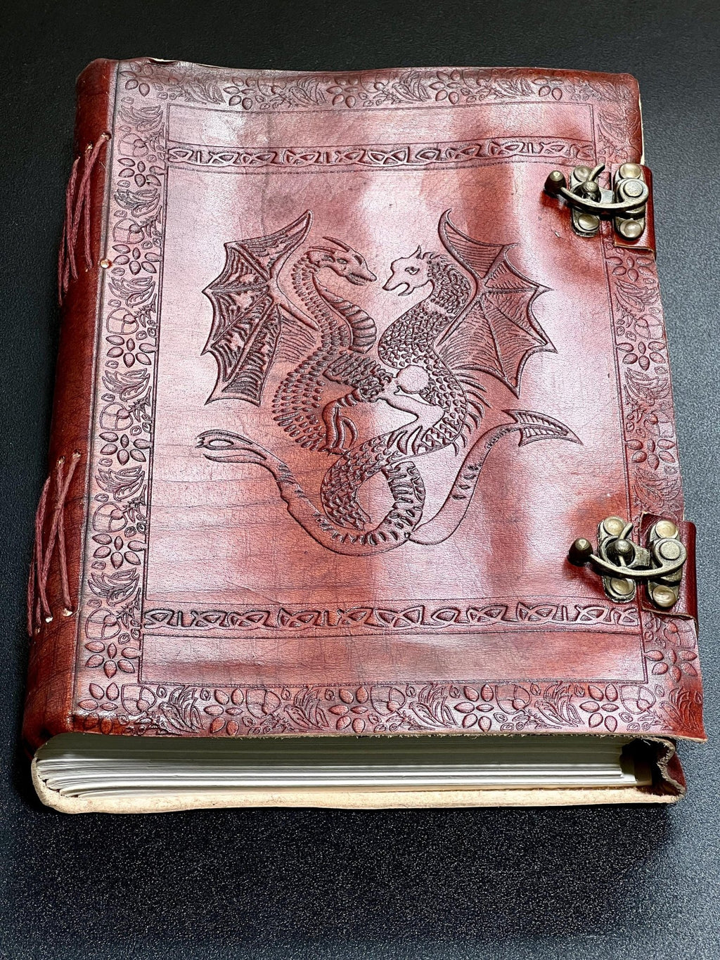 Large Red Dragon Embossed Leather Notebook - Collective Awakening
