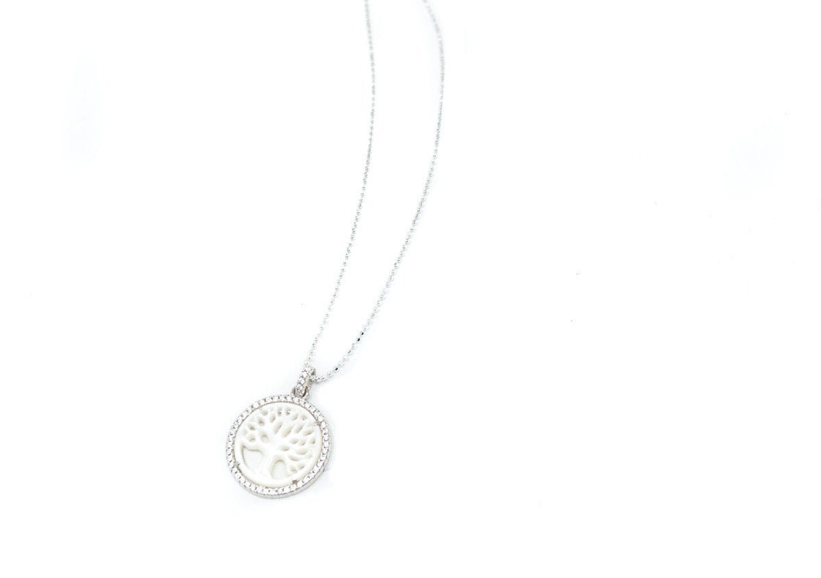 Vintage Carved Mother Of Pearl Star Tree Of Life CZ Sterling Silver Necklace - Collective Awakening