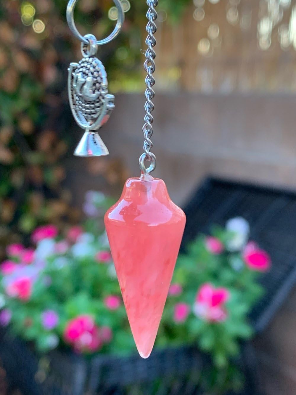 Cherry Quartz Pendulum with Mystery Charm | Bag Charm - Collective Awakening