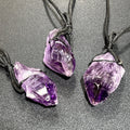 Large Dark Amethyst Crystal Raw Point Necklace (24 Inch Black Cord) Gemstone Jewelry Pendant - Collective Awakening