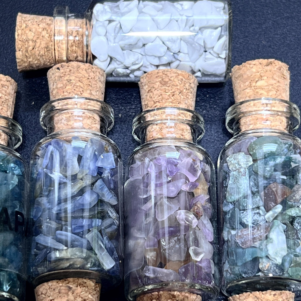 Gemstone Bottle Collection - 15 - Piece Natural Rough Crystal Chips Gift Set Box Flat - Collective Awakening