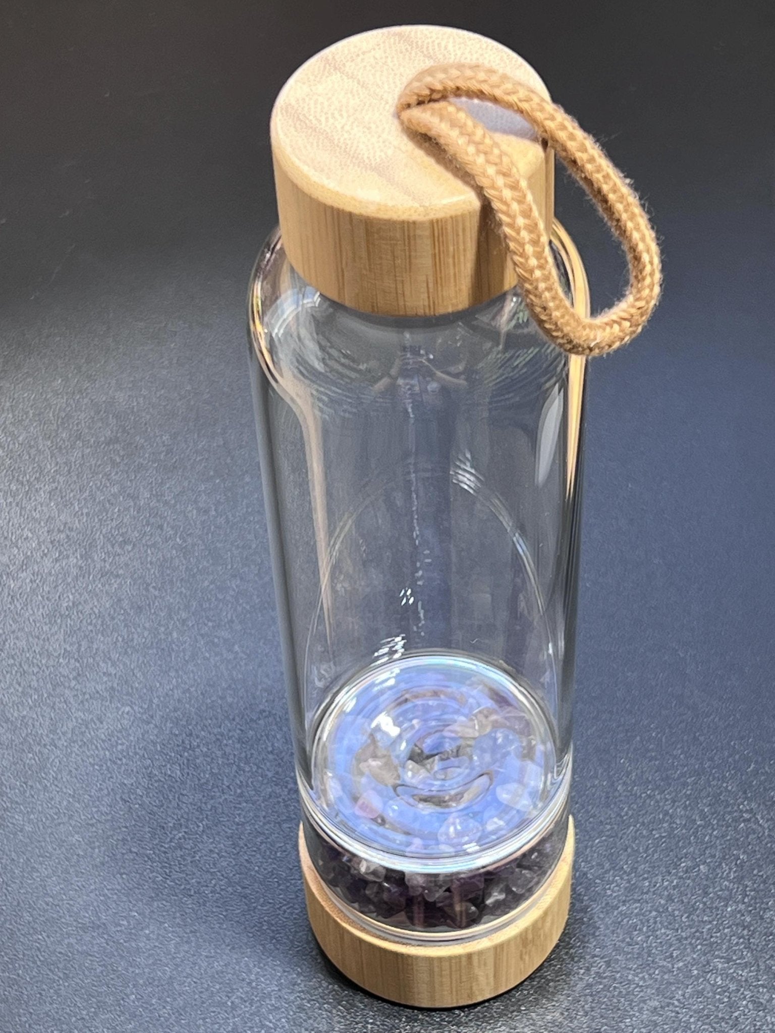 Crystal Infused Glass Water Bottle (Interchangeable Base) Gemstone Infuser - Collective Awakening