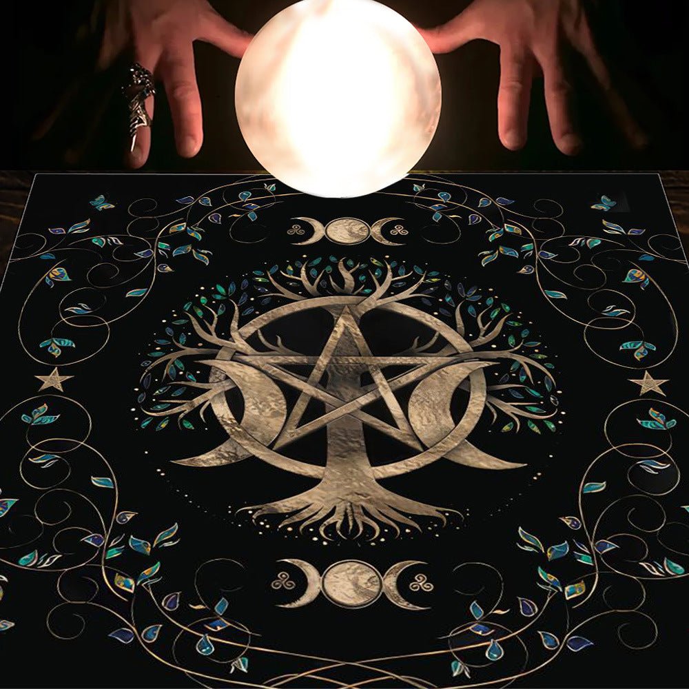 Tarot Tablecloth Cloth Cushion Tarot Moon Sun Lucky Tree Flannel Tablecloth - Collective Awakening