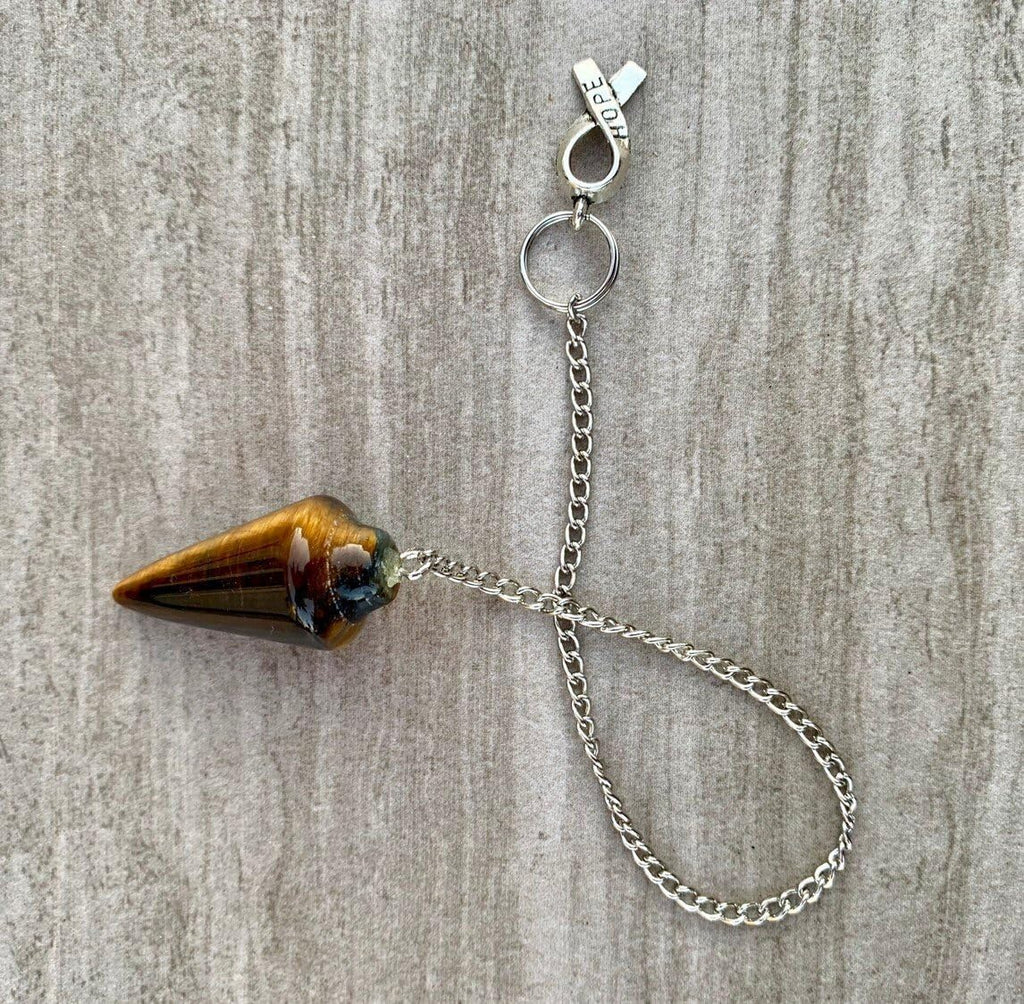 Natural Tigers Eye Pendulum with Mystery Charm | Bag Charm - Collective Awakening