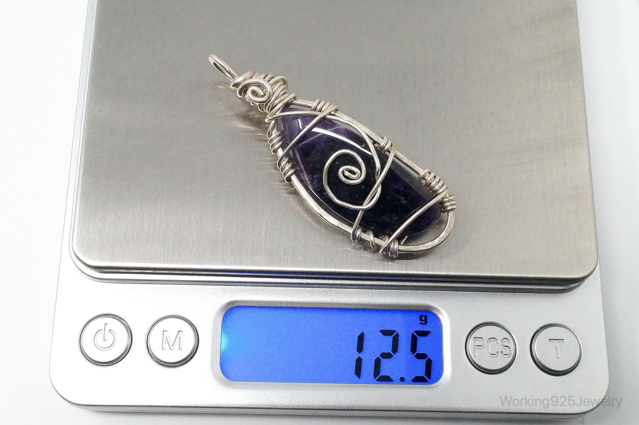 Vintage Large Amethyst Sterling Silver Necklace Pendant - Collective Awakening