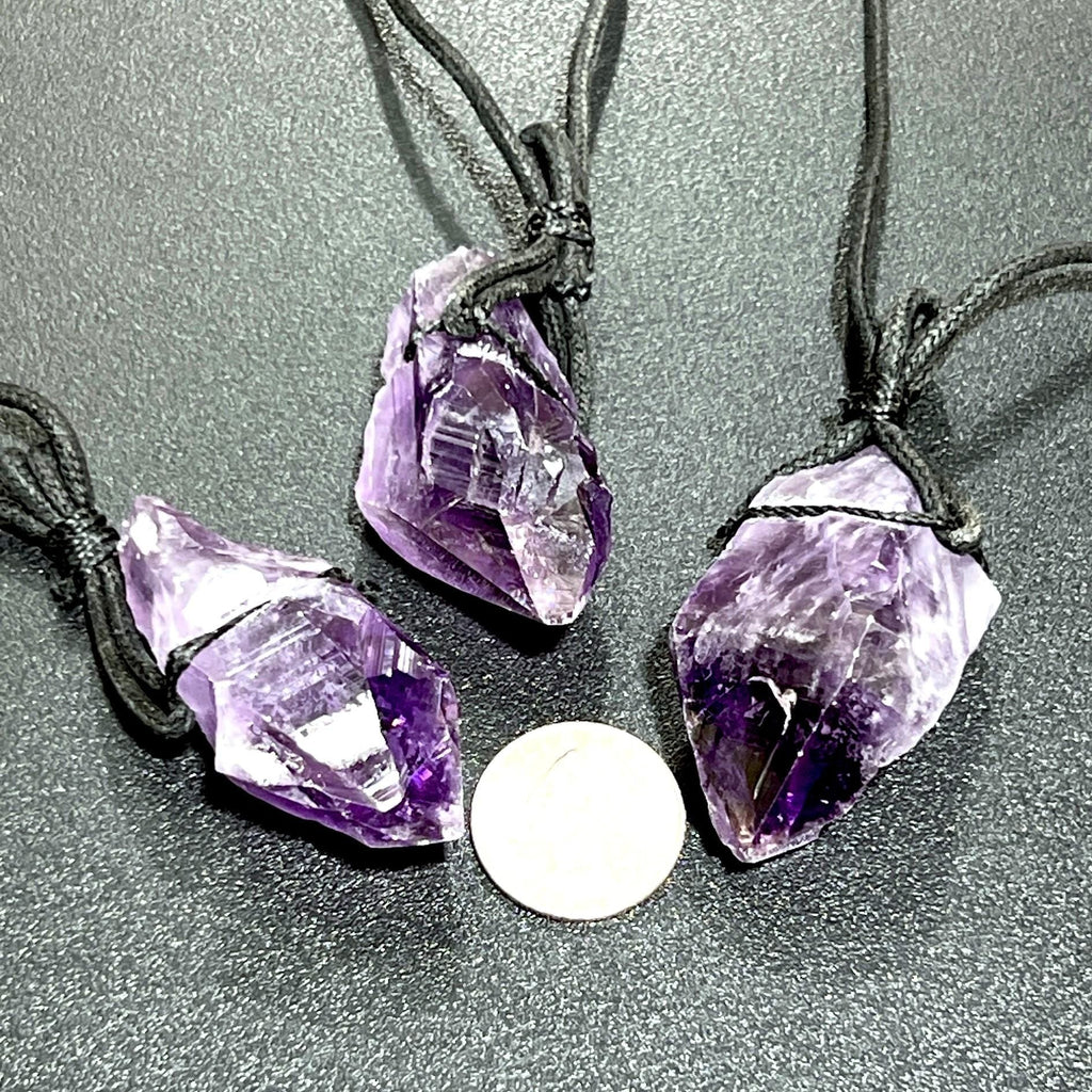 Large Dark Amethyst Crystal Raw Point Necklace (24 Inch Black Cord) Gemstone Jewelry Pendant - Collective Awakening